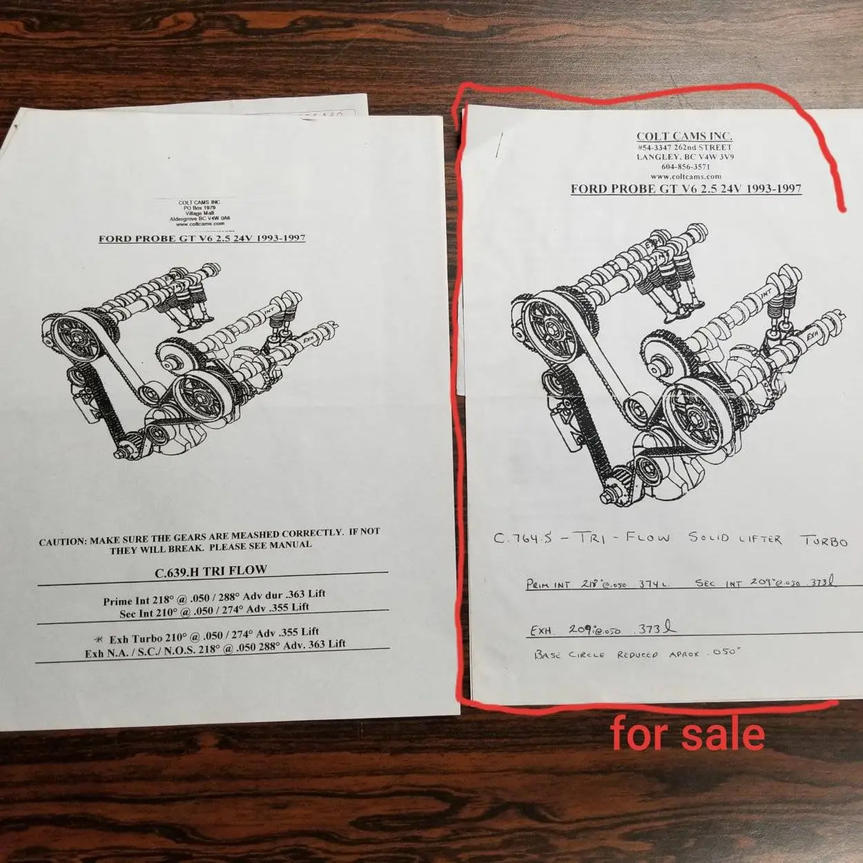 Probe GT / MX-6 / 626 - 2.5L V6 KL - Colt Cams turbo grind for Solid lifter conversion
