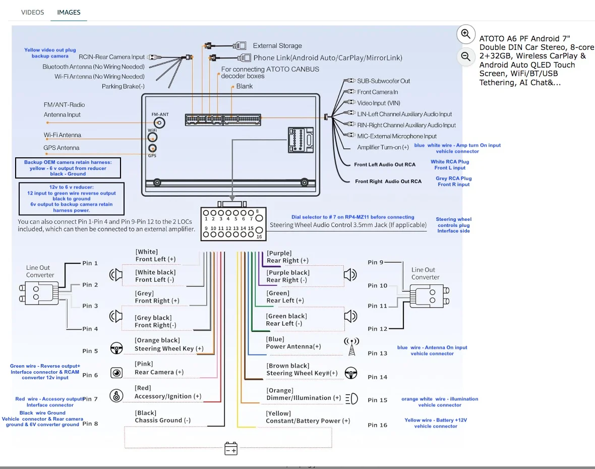 Atoto A6PF radio to RP4-MZ11 connections diagram .webp