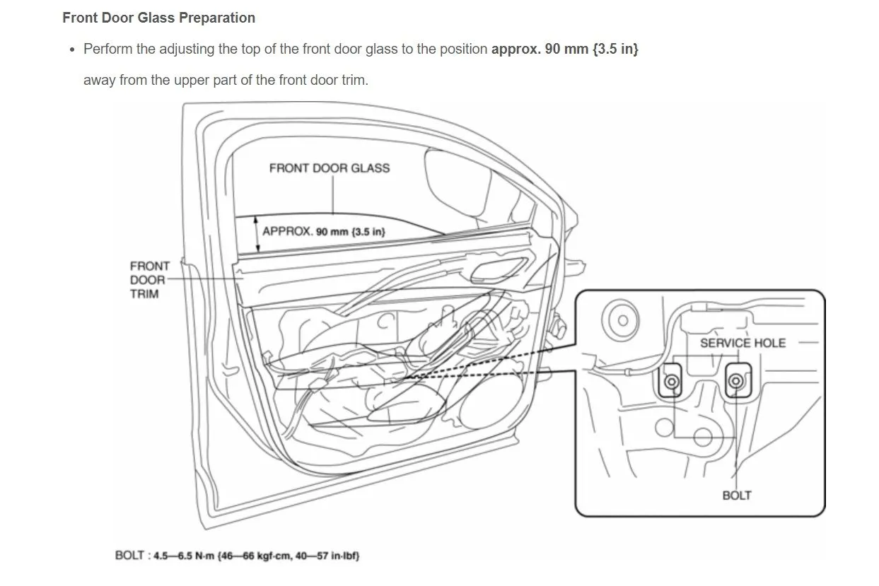 Drivers side window sliding forward Mazdas247