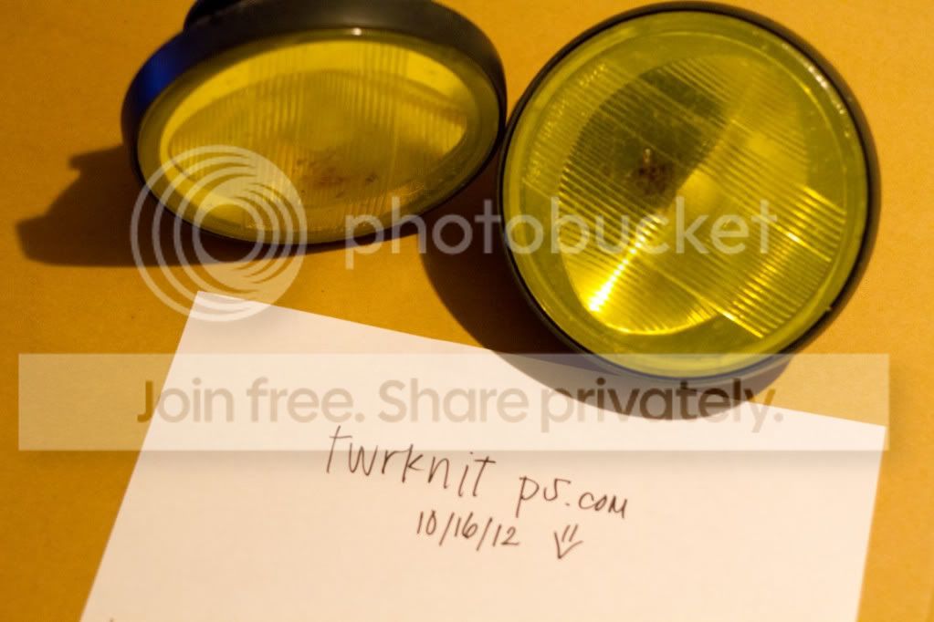 Protege 5 Stock Fog Lights with yellow overlay and bracket